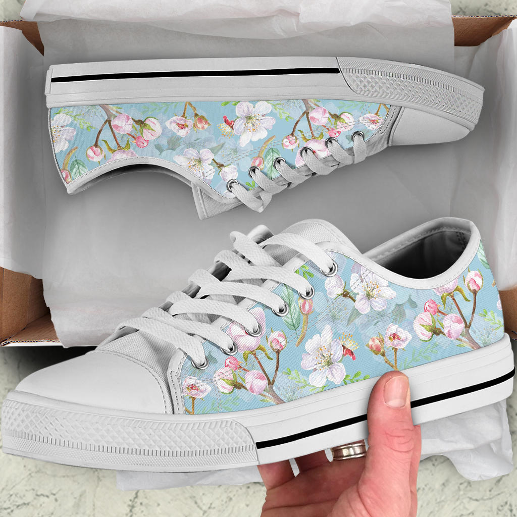 Apple blossom Pattern Print Design AB06 White Bottom Low Top Shoes