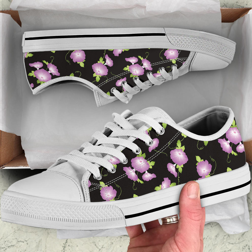 Morning Glory Pattern Print Design MG02 White Bottom Low Top Shoes