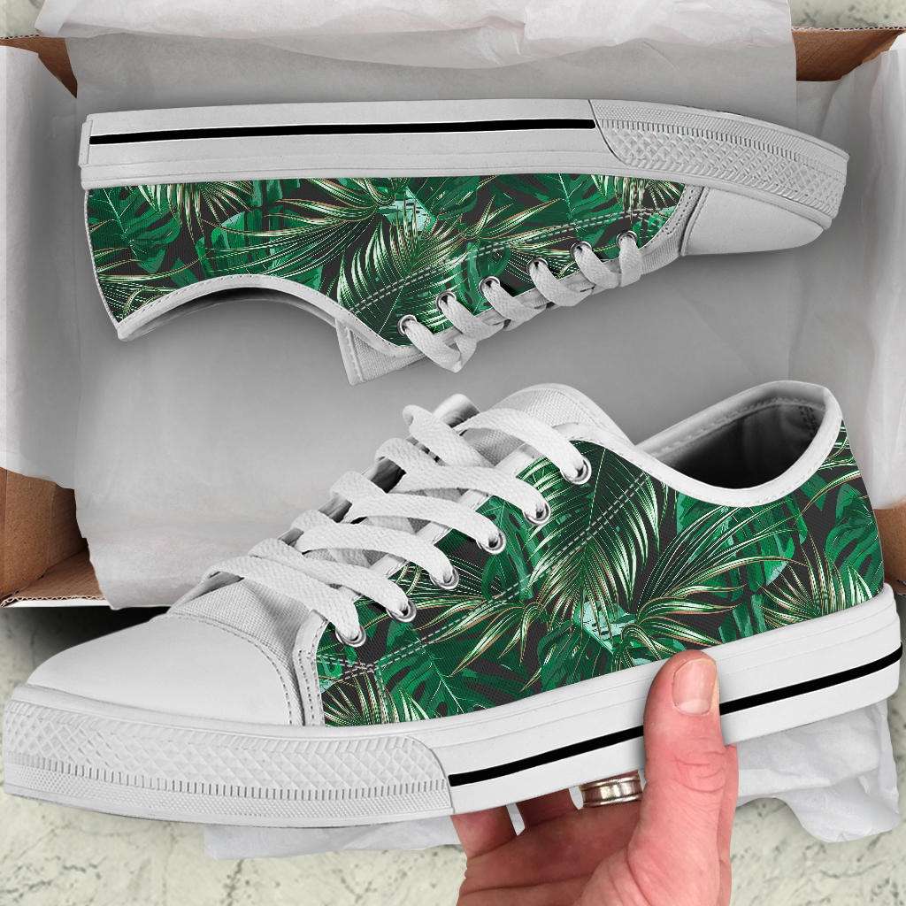 Tropical Flower Pattern Print Design TF012 White Bottom Low Top Shoes
