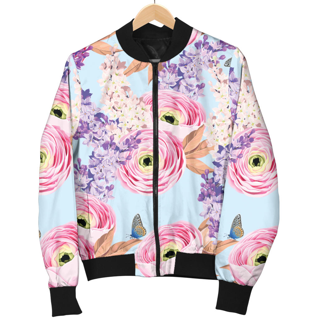 Lilac Pattern Print Design LI03 Women Bomber Jacket