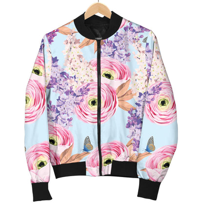 Lilac Pattern Print Design LI03 Women Bomber Jacket