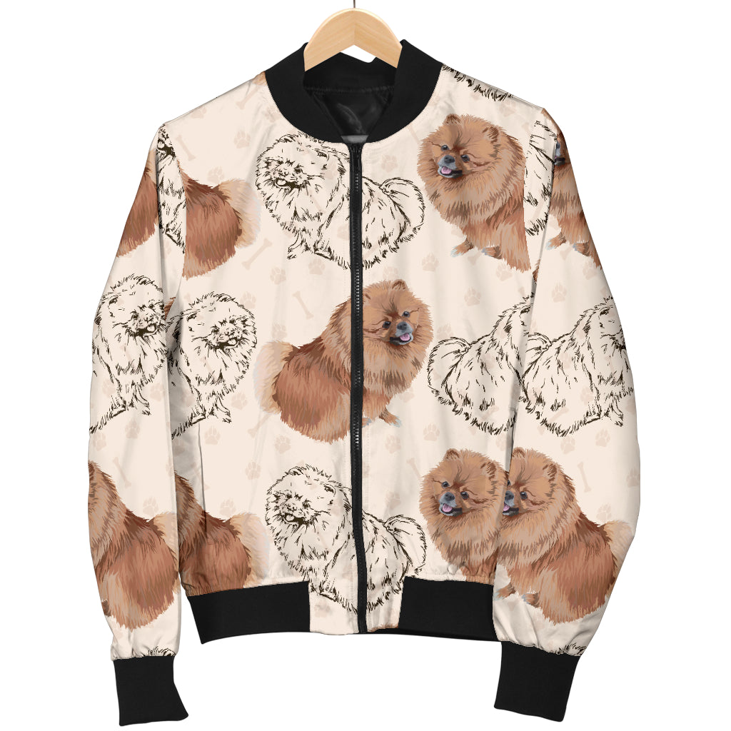 Pomeranians Pattern Print Design A01 Women's Bomber Jacket