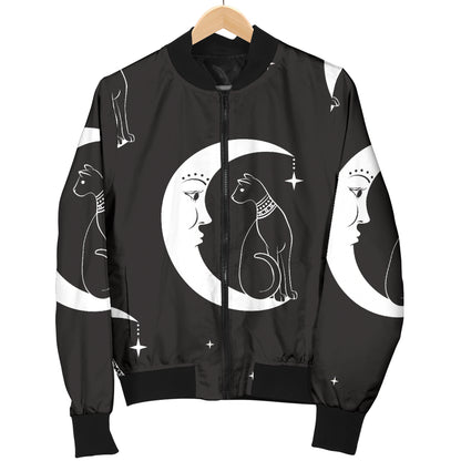 Moon with Cat Pattern Print Design 04 Women's Bomber Jacket