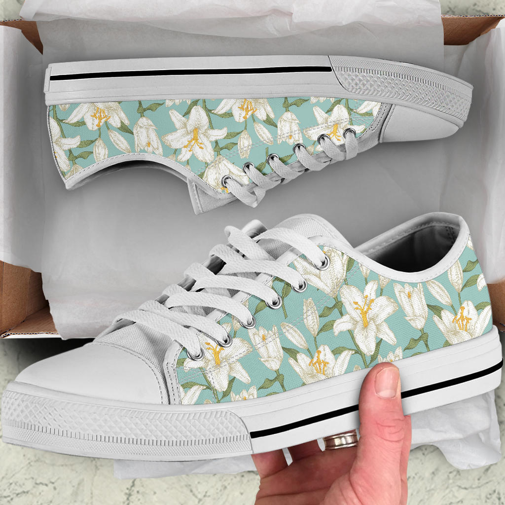 Lily Pattern Print Design LY09 White Bottom Low Top Shoes