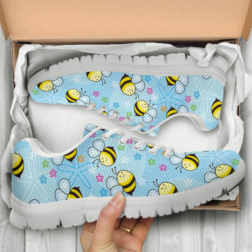 Bee Pattern Print Design BEE03 Sneakers White Bottom Shoes