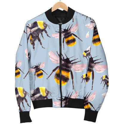 Bee Pattern Print Design BEE08 Women Bomber Jacket