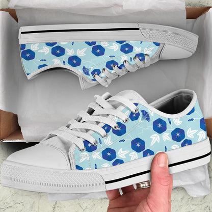 Morning Glory Pattern Print Design MG07 White Bottom Low Top Shoes