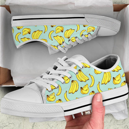 Banana Pattern Print Design BA04 White Bottom Low Top Shoes