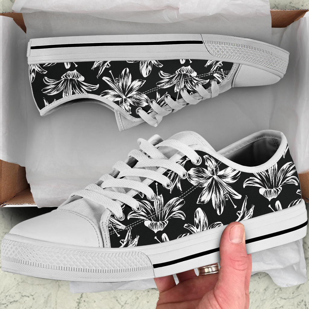 Amaryllis Pattern Print Design AL04 White Bottom Low Top Shoes
