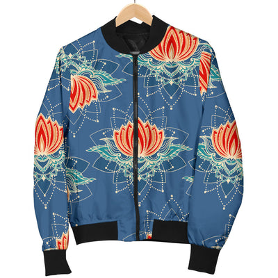 lotus Boho Pattern Print Design LO07 Women Bomber Jacket