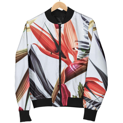 Tropical Flower Pattern Print Design TF021 Women Bomber Jacket