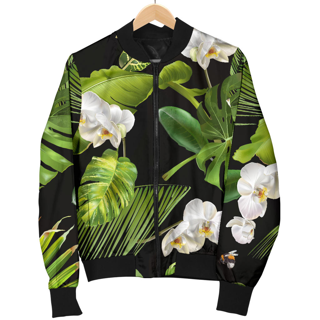 Tropical Flower Pattern Print Design TF026 Women Bomber Jacket