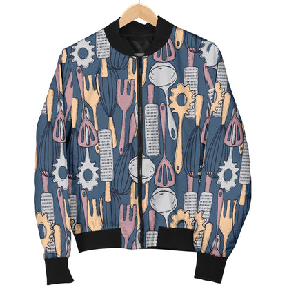 Cooking Kitchen Tools Pattern Print Design 05 Women's Bomber Jacket