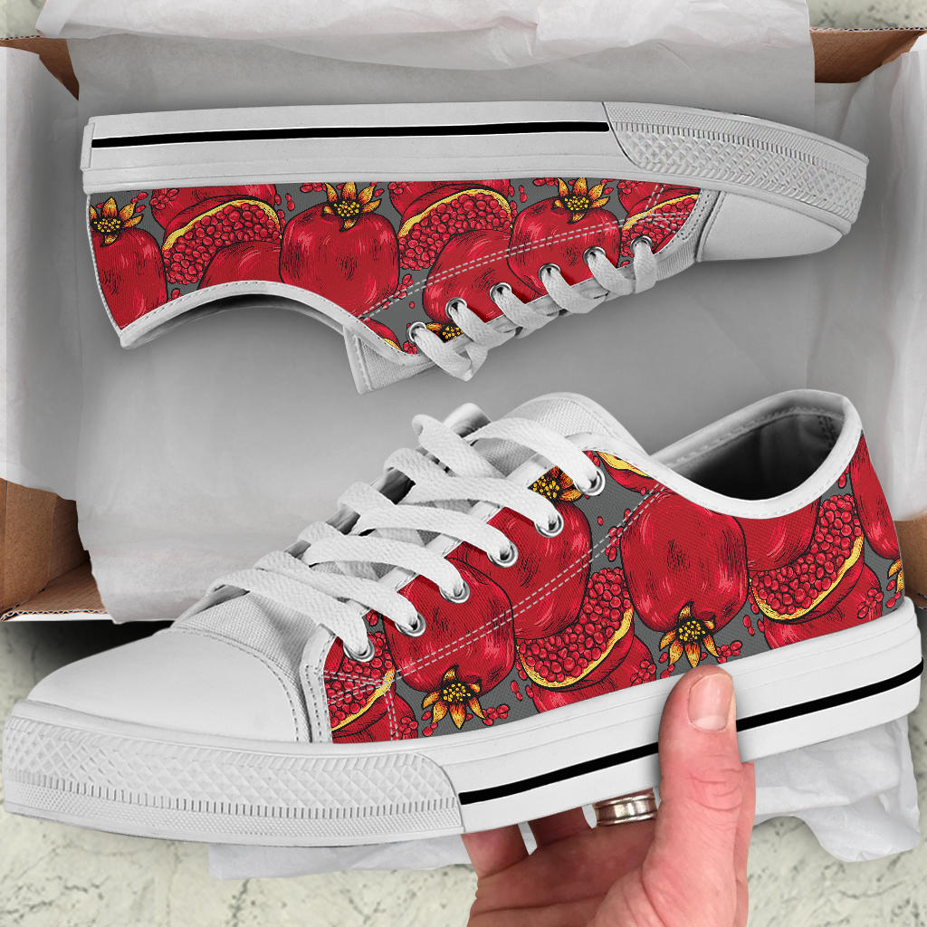 Pomegranate Pattern Print Design PG05 White Bottom Low Top Shoes