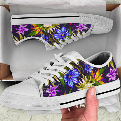 Water Lily Pattern Print Design WL08 White Bottom Low Top Shoes