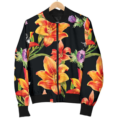 Tropical Flower Pattern Print Design TF02 Women Bomber Jacket