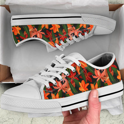 Amaryllis Pattern Print Design AL05 White Bottom Low Top Shoes