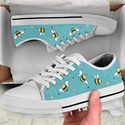 Bee Pattern Print Design BEE02 White Bottom Low Top Shoes