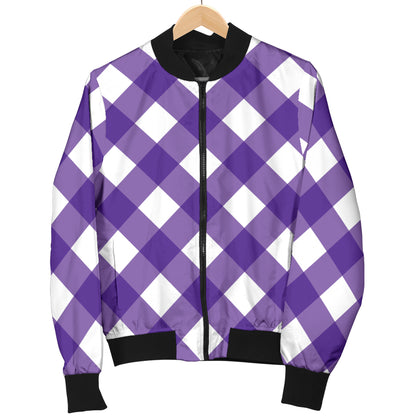 Gingham Purple Pattern Print Design 03 Women's Bomber Jacket