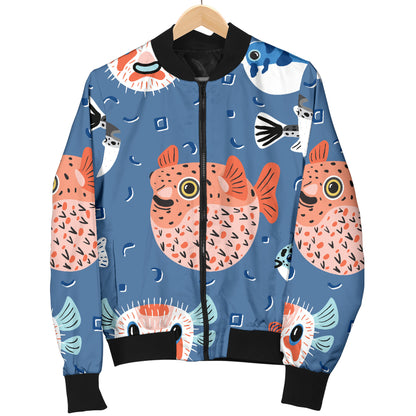 Fugu Pattern Print Design 02 Women's Bomber Jacket