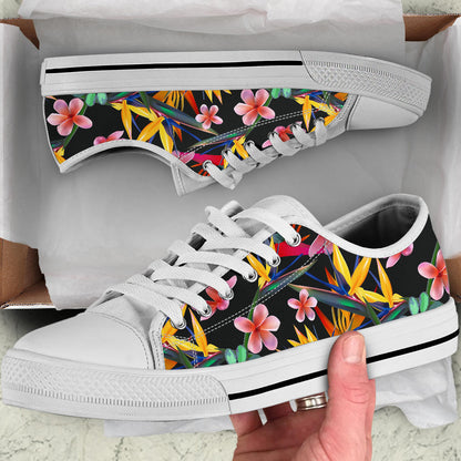 Tropical Flower Pattern Print Design TF015 White Bottom Low Top Shoes