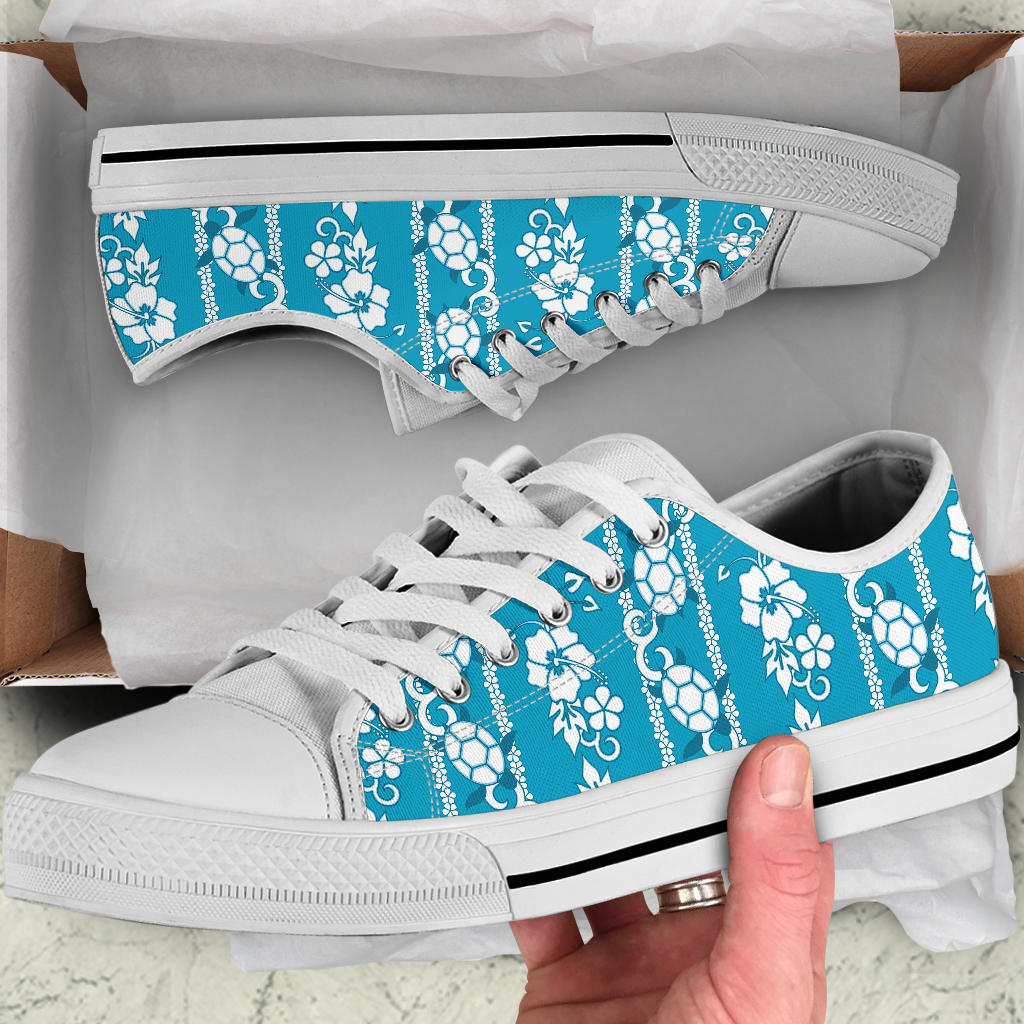Hawaiian Themed Pattern Print Design H025 White Bottom Low Top Shoes