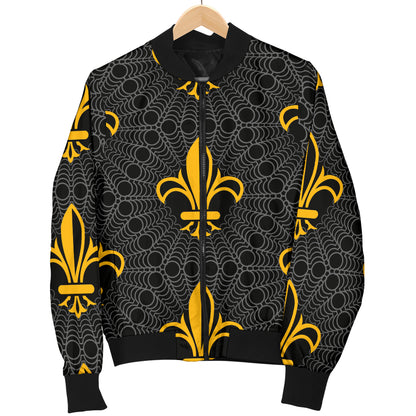 Fleur De Lis Gold Pattern Print Design 01 Women's Bomber Jacket