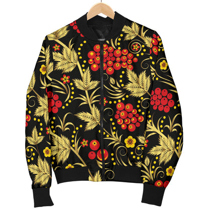 Cranberry Pattern Print Design CB02 Women Bomber Jacket