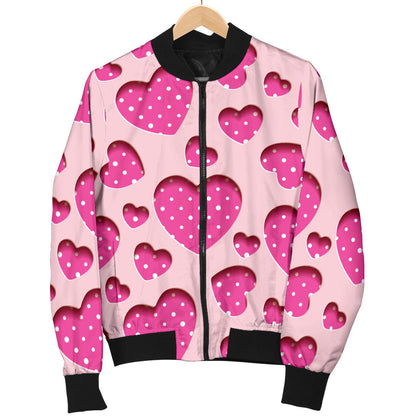 Heart Pink Pattern Print Design HE06 Women Bomber Jacket