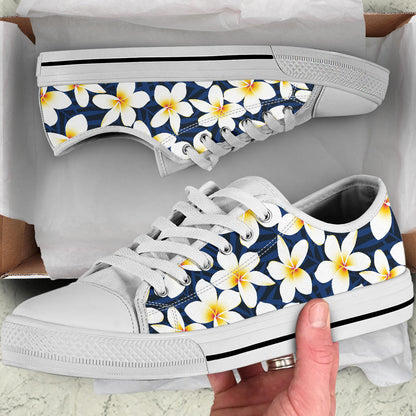 Plumeria Pattern Print Design PM026 White Bottom Low Top Shoes