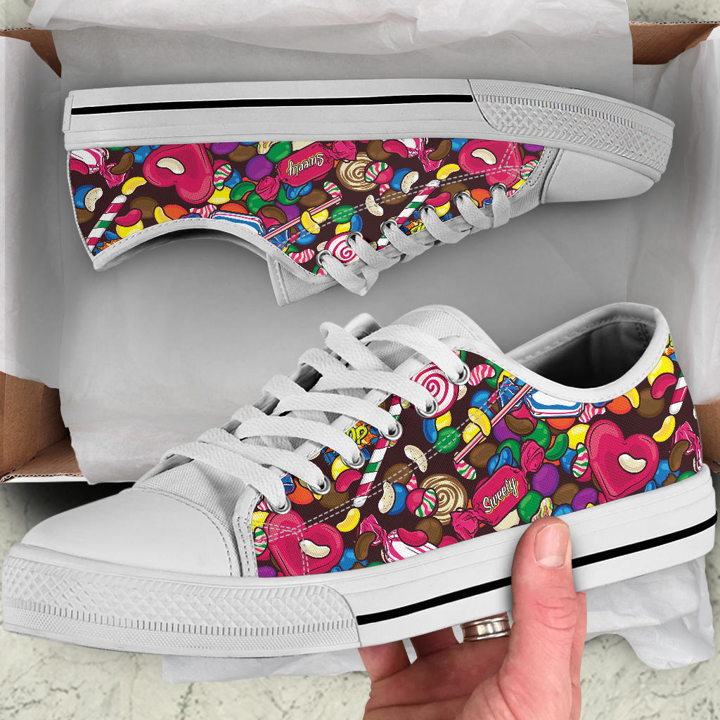 Candy Pattern Print Design CA02 White Bottom Low Top Shoes