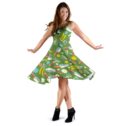 Gardening Pattern Print Design G06 Midi Dress