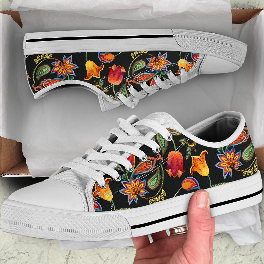 Tulip Boho Pattern Print Design TP09 White Bottom Low Top Shoes