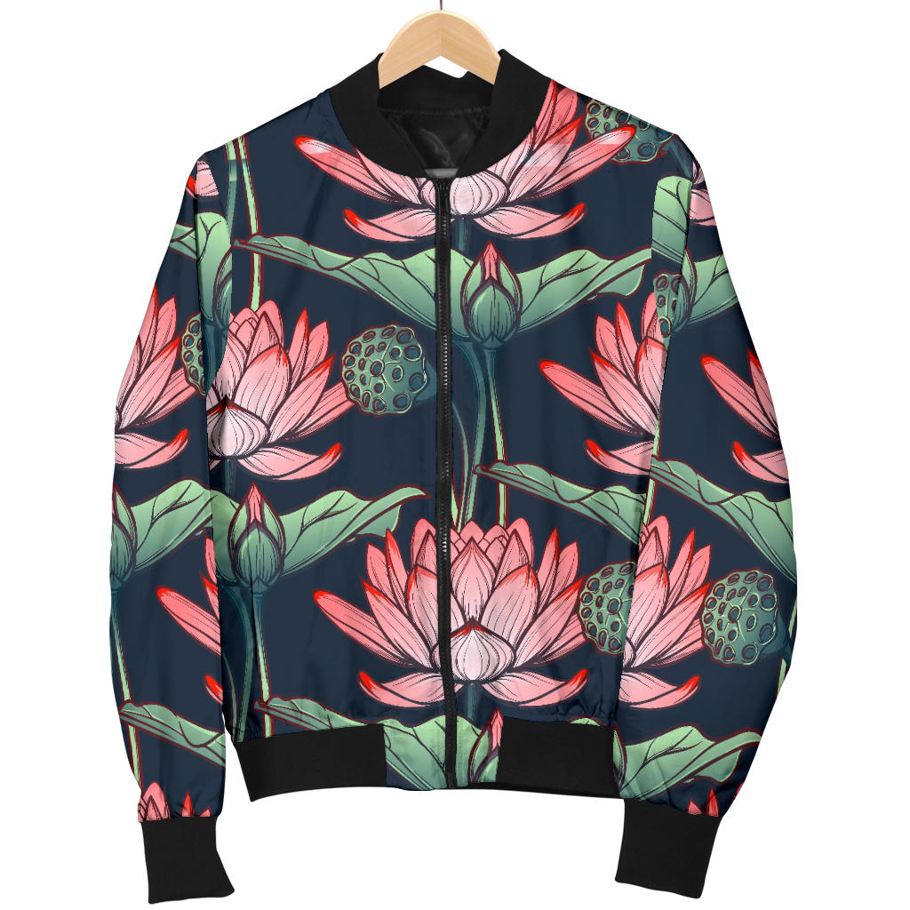 Water Lily Pattern Print Design WL03 Women Bomber Jacket