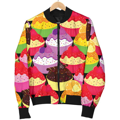 Cupcake Pattern Print Design CP02 Women Bomber Jacket