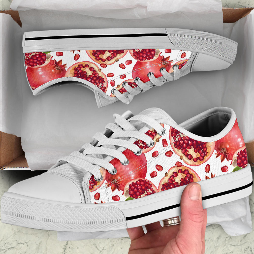 Pomegranate Pattern Print Design PG03 White Bottom Low Top Shoes