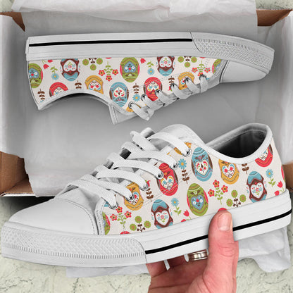Easter Eggs Pattern Print Design RB011 White Bottom Low Top Shoes