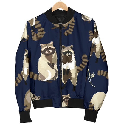 Raccoon Pattern Print Design A06 Women's Bomber Jacket