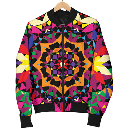 Kaleidoscope Pattern Print Design 02 Women's Bomber Jacket