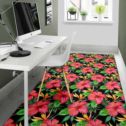 Red Hibiscus Pattern Print Design HB07 Area Rugs