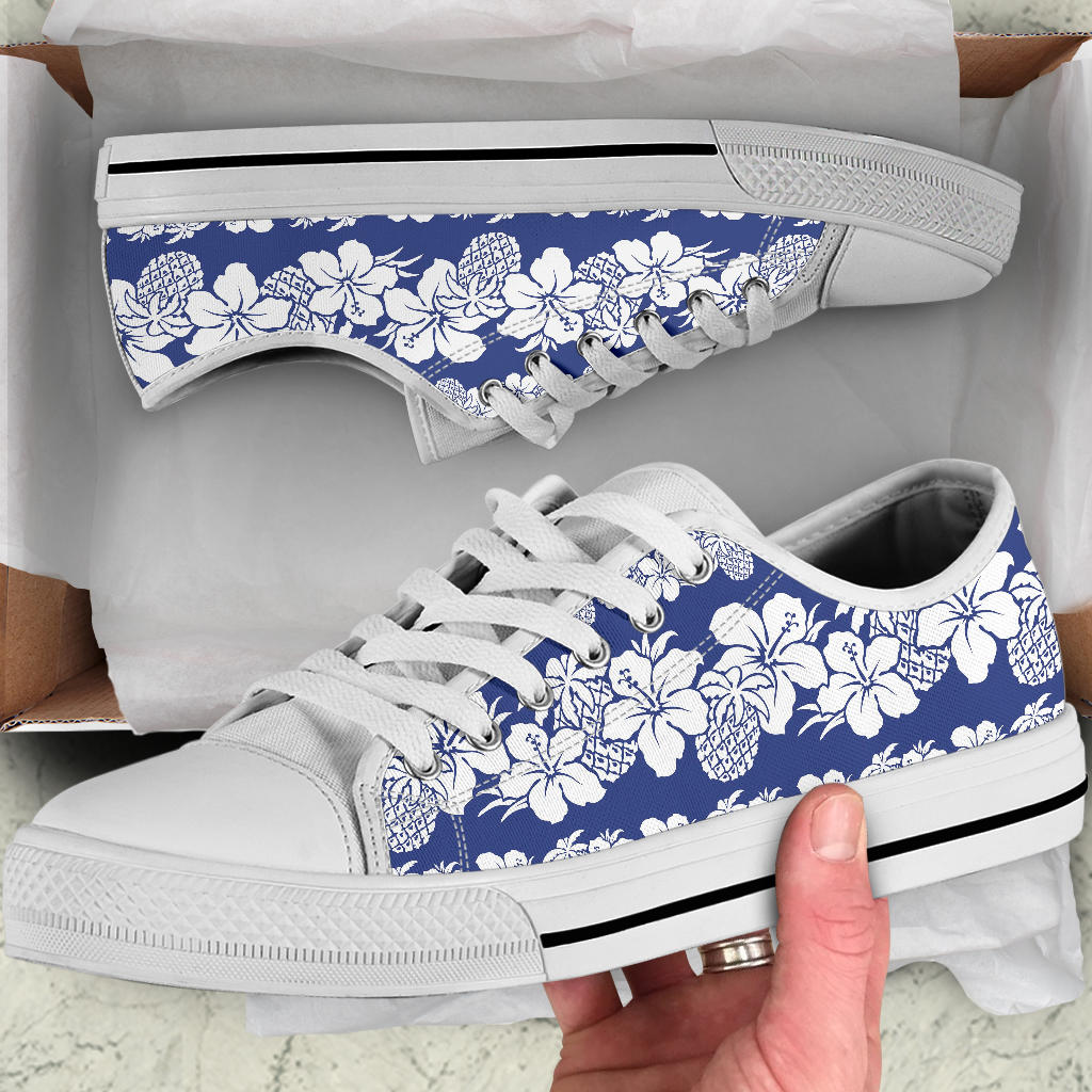 Hawaiian Themed Pattern Print Design H07 White Bottom Low Top Shoes