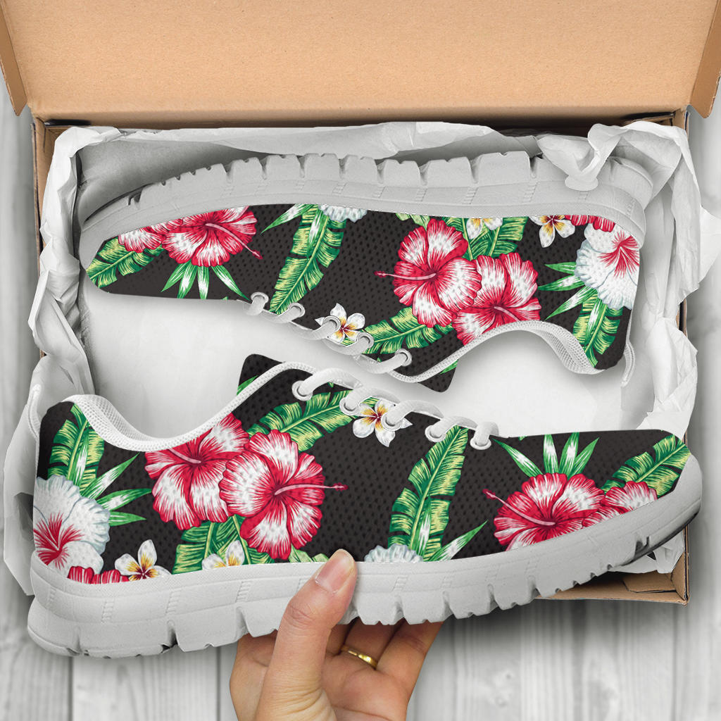 Hawaiian flower tropical leaves Sneakers White Bottom Shoes