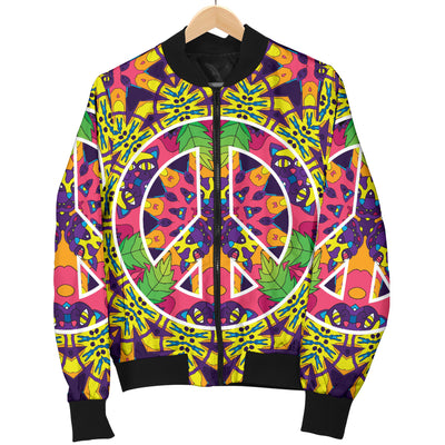 Peace Sign Pattern Print Design A04 Women's Bomber Jacket