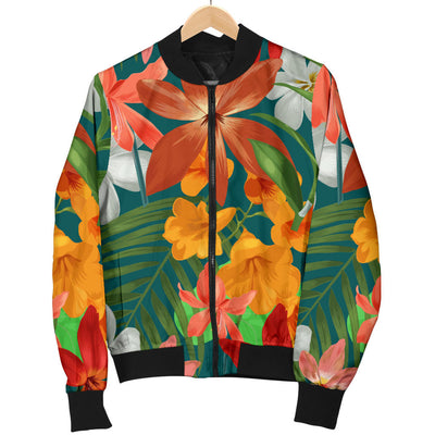 Amaryllis Pattern Print Design AL06 Women Bomber Jacket