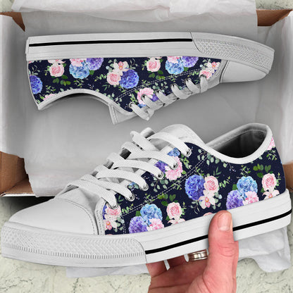 Hydrangea Pattern Print Design HD01 White Bottom Low Top Shoes
