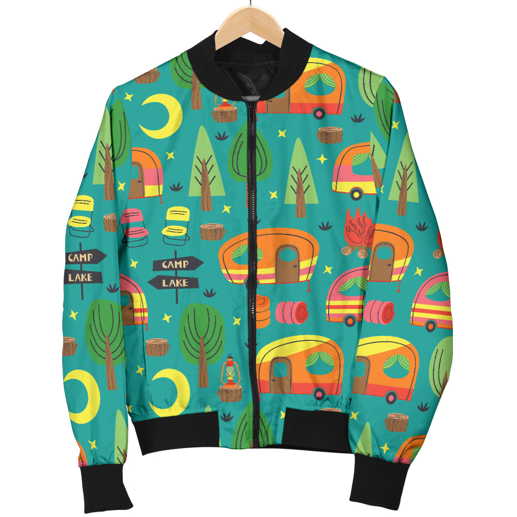 Camping Camper Pattern Print Design 05 Women's Bomber Jacket
