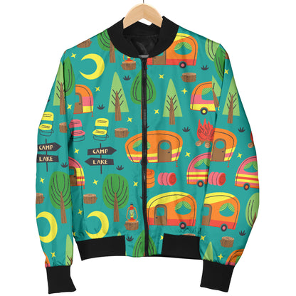 Camping Camper Pattern Print Design 05 Women's Bomber Jacket