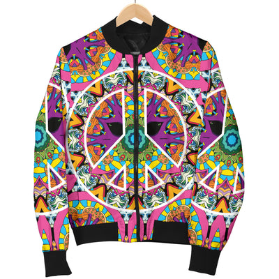 Peace Sign Pattern Print Design A03 Women's Bomber Jacket