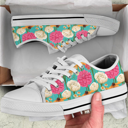 Summer Floral Pattern Print Design SF07 White Bottom Low Top Shoes