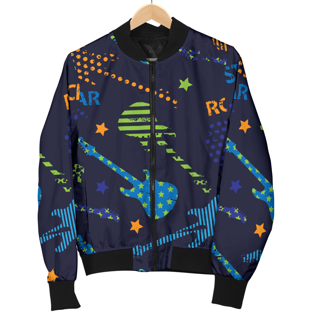 Rock and Roll Pattern Print Design A04 Women's Bomber Jacket